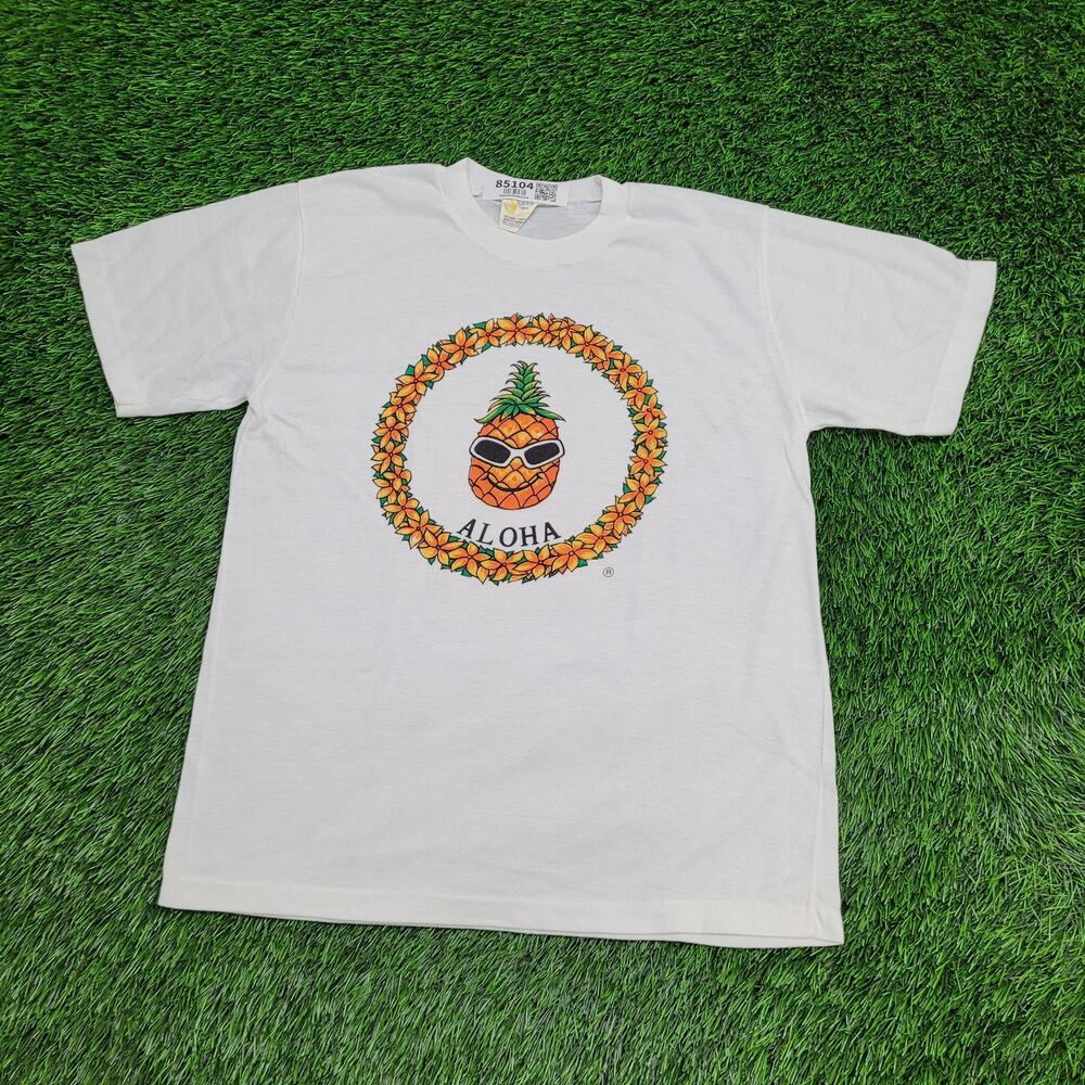 Vintage 90s Aloha Hawaii Pineapple Shirt Womens M/L 19x24 White